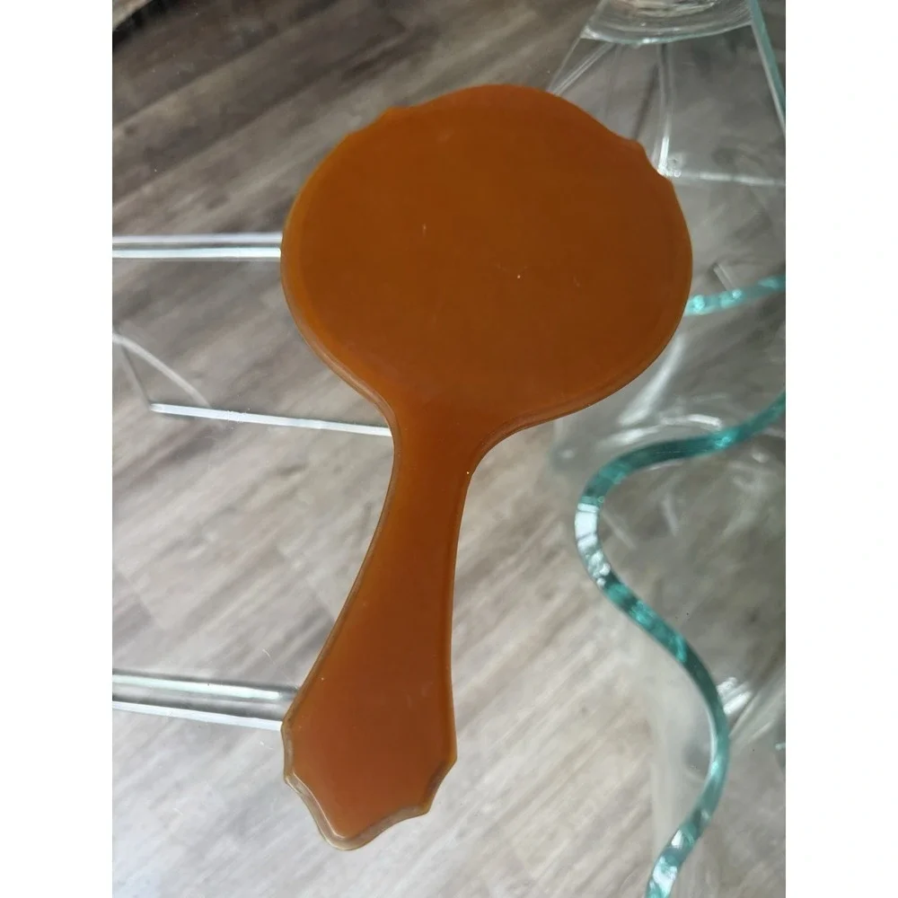 Vintage Amber Orange Bakelite Lucite Acrylic Handheld‎ Mirror